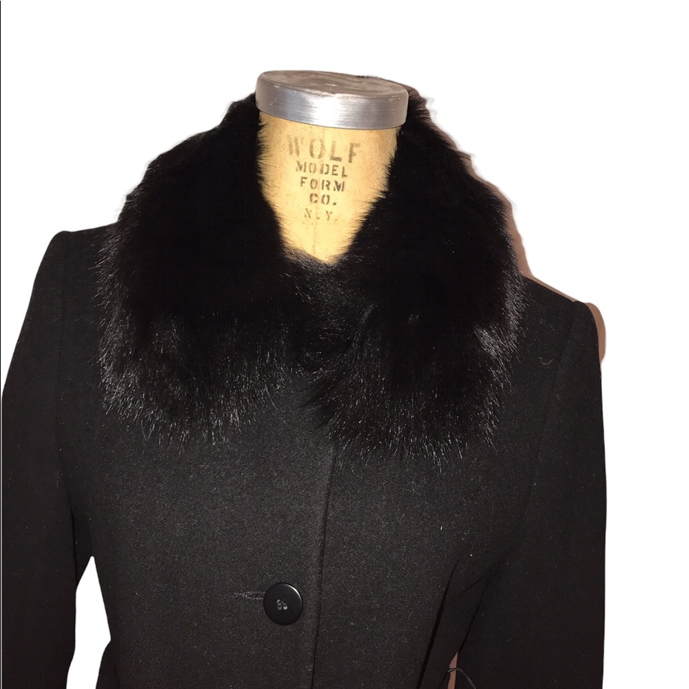 Wool Fur Collar Black Coat Small - Picture 2 of 3